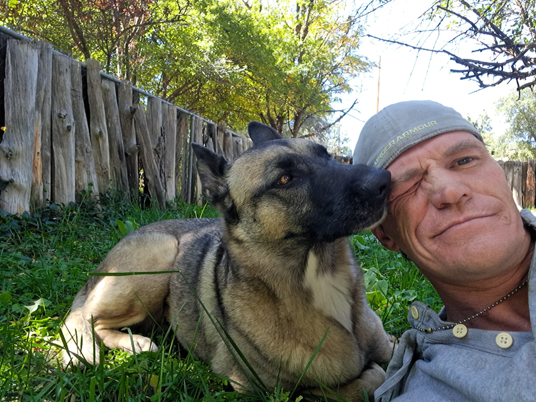 Matthew and Cleopatra together outdoors